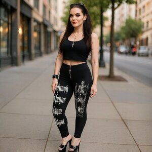 Feeding Time Leggings – Widow Gothic Zip Fly, Inverted Cross, Ritual Graphics S